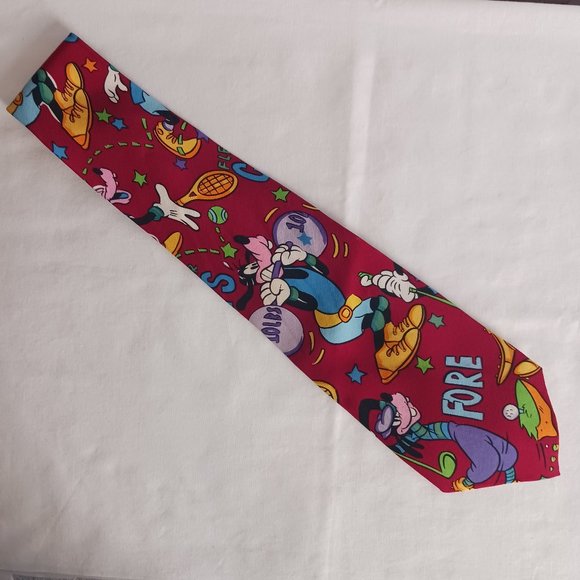 Mens Neck Tie Necktie Vintage Disney Goofy Golf Weightlifting Tennis Sports Silk - Picture 1 of 4